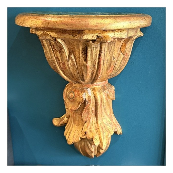 Cul-de-lampe Wall Bracket Console - Stuccoed and Gilded Wood - Italy (Tuscany), 19th Century