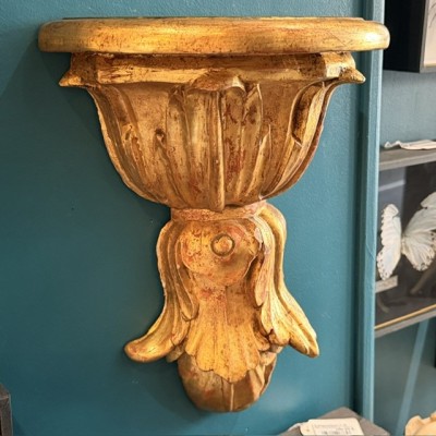 Cul-de-lampe Wall Bracket Console - Stuccoed and Gilded Wood - Italy (Tuscany), 19th Century