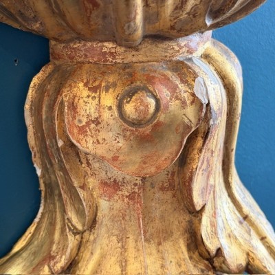 Cul-de-lampe Wall Bracket Console - Stuccoed and Gilded Wood - Italy (Tuscany), 19th Century