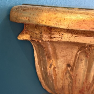 Cul-de-lampe Wall Bracket Console - Stuccoed and Gilded Wood - Italy (Tuscany), 19th Century