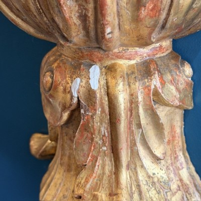 Cul-de-lampe Wall Bracket Console - Stuccoed and Gilded Wood - Italy (Tuscany), 19th Century