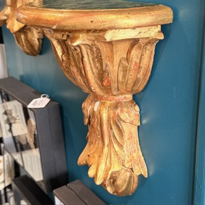 Cul-de-lampe Wall Bracket Console - Stuccoed and Gilded Wood - Italy (Tuscany), 19th Century