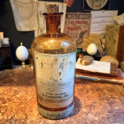 Tétra-chlorure de Carbone Rhône-Poulenc - Flacon ancien de pharmacie-Apothicaire