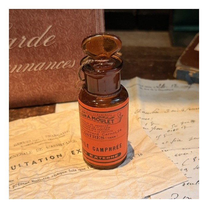 Huile camphrée - Flacon ancien de pharmacie-Apothicaire