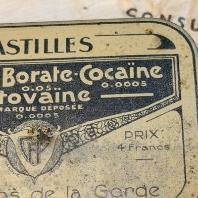 Metal box of breath mints with cocaine - 1920's