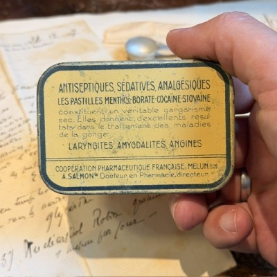 Metal box of breath mints with cocaine - 1920's