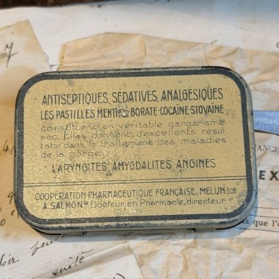 Metal box of breath mints with cocaine - 1920's