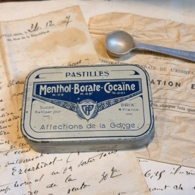 Metal box of breath mints with cocaine - 1920's