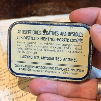 Metal box of breath mints with cocaine - 1920's