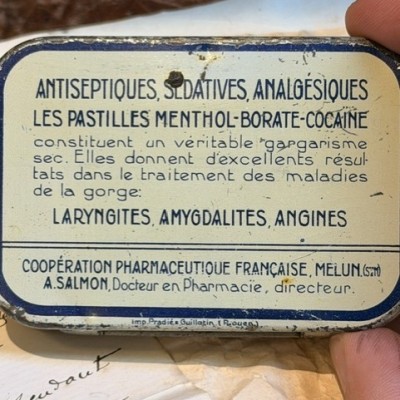 Metal box of breath mints with cocaine - 1920's