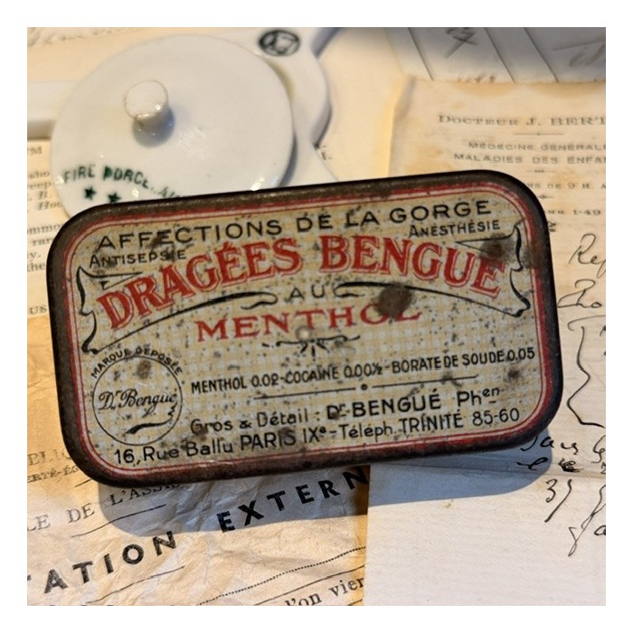 Boîte de dragées à la Cocaïne et Menthol - 1920 - Dragées BENGUE