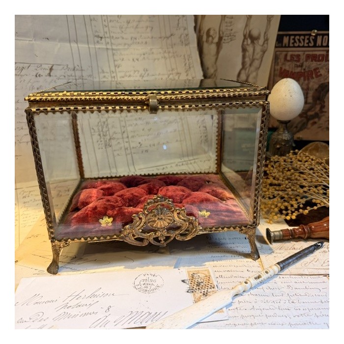 Large Napoleon III Beveled Glass and Brass Wedding Box - 19th Century - Bride's Crown Reliquary Display Case