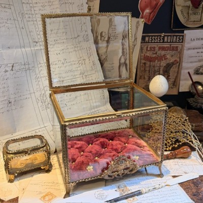 Large Napoleon III Beveled Glass and Brass Wedding Box - 19th Century - Bride's Crown Reliquary Display Case