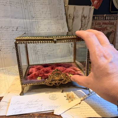 Large Napoleon III Beveled Glass and Brass Wedding Box - 19th Century - Bride's Crown Reliquary Display Case