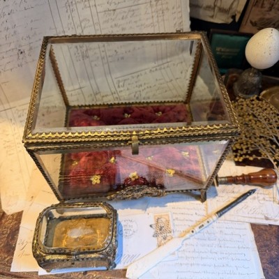 Large Napoleon III Beveled Glass and Brass Wedding Box - 19th Century - Bride's Crown Reliquary Display Case