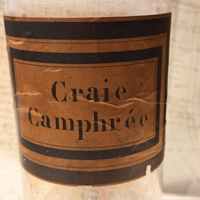 Camphor Chalk - Antique Pharmacy jar - Herbalism - Apothecary Mouth-blown glass bottle - XIXth century