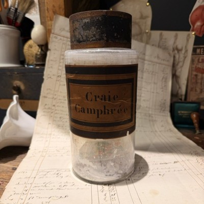 Craie camphrée - Bocal de pharmacie en verre soufflé - Apothicaire - Herboriste - XIXème siècle
