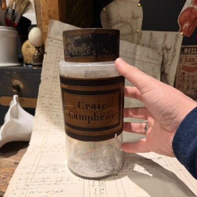 Craie camphrée - Bocal de pharmacie en verre soufflé - Apothicaire - Herboriste - XIXème siècle