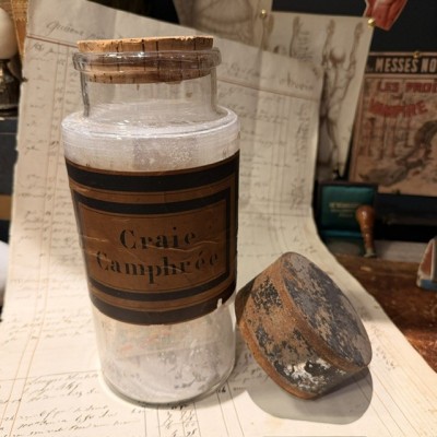 Craie camphrée - Bocal de pharmacie en verre soufflé - Apothicaire - Herboriste - XIXème siècle