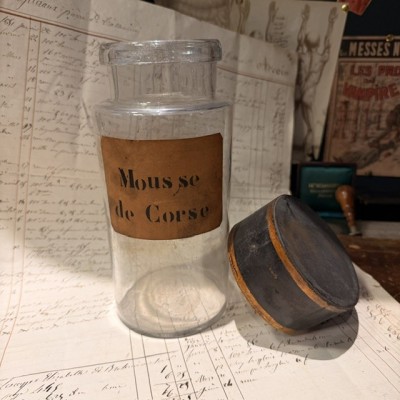 Corsican Moss - Antique Pharmacy jar - Herbalism - Apothecary Mouth-blown glass bottle - 19th century