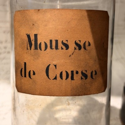 Corsican Moss - Antique Pharmacy jar - Herbalism - Apothecary Mouth-blown glass bottle - 19th century