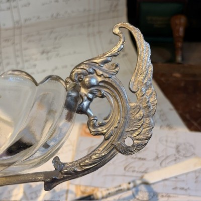 Silvered Spelter Chimera Centerpiece - 19th Century Gothic Table Bowl