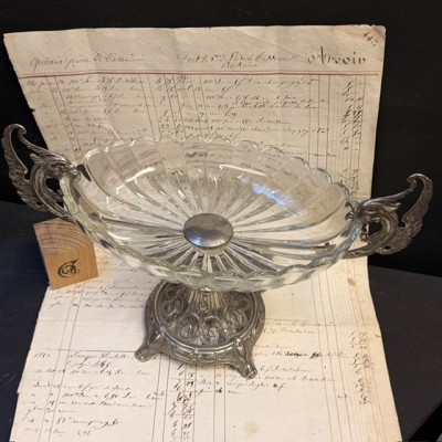 Silvered Spelter and Molded Glass Chimera Centerpiece - 19th Century Gothic Table Bowl
